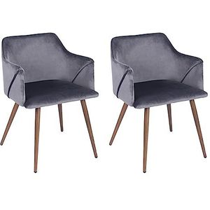 39F FURNITURE DREAM Set van 2 fluwelen stoelen met armleuningen, dikke sponsstoel, moderne vrijetijdsstoel voor eetkamer, woonkamer, stof, grijs, 53 x 57,5 x 75 cm