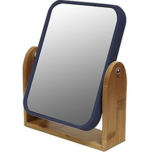 Douceur d'Intérieur Dubbelzijdige staande spiegel, Smart Blue, polystyreen bamboe afwerking (16 x 4,8 x 20 cm)
