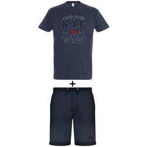 AMERICAN COLLEGE USA 2-delige set T-shirt + uniseks shorts, Marineblauw, L