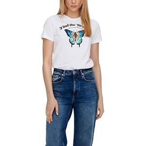 ONLY Women's ONLKITA REG S/S Vlinder TOP Box JRS T-shirt, Helder Wit/Print: Dream, S (3 stuks)