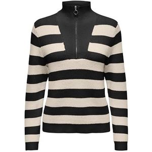 ONLY Onlkatia Ls Zip Highneck Cc KNT Pullover voor dames, Zwart/Stripes:melange/whitecap grijs, S