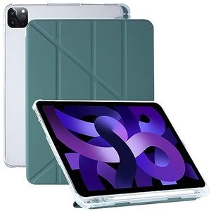 iPad Pro 12.9 hoes, multi-opvouwbare hoes, iPad hoes met penhouder, iPad hoes opvouwbaar transparant Y-vorm (donkergroen)