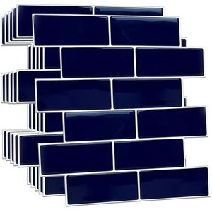 WALPLUS 3D tegelstickers pellen en opplakken, backsplash splashback stickers tegeloverdracht voor keuken badkamer woonkamer stok op tegel waterdicht diepblauw 12 vellen 30,5 x 15,4 cm