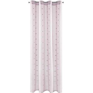 Eurofirany Benay Gordijn, glad, transparant, oogjes, 140 x 250 cm, hartjes, doorzichtig, hartjes, hoge kwaliteit, slaapkamer, woonkamer, 100% polyester, roze + zilver, 140 x 250 cm