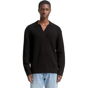 Tom Tailor Denim - Trui - Zwart - Met Polokraag en Ribboorden