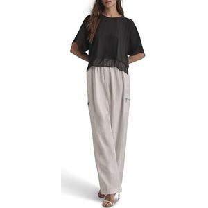 DKNY Dames Dolman Sleeve Mix Media Silky Top, Zwart, Medium, zwart, M
