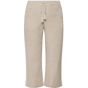 Ulla Popken Dames grote maten plus size 7/8 linnen broek, elastische tailleband, natuurlijk koel 803829, naturel, 33W x 32L