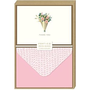 Portico Designs Bloemen boeket - Boxed Thank You Notecards met goudfolie Details en coördinerende bedrukte enveloppen, Pack van 10