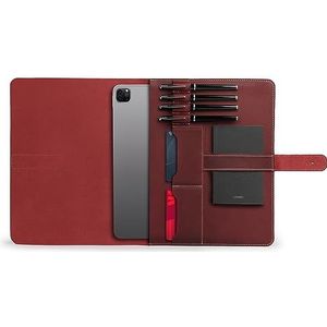 Londo Echt lederen tablethoes met twee kaartsleuven en lederen pennen/Apple potloodhouders (rood, 12,9 inch)