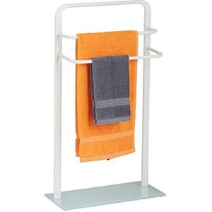 Relaxdays handdoekrek badkamer wit - stalen handdoekenhouder staand - handdoekstandaard