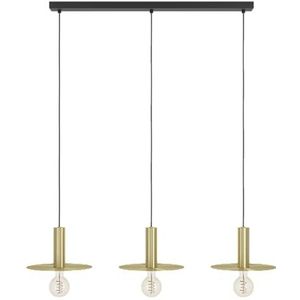 EGLO Hanglamp Escandell, 3-lichts pendellamp boven eettafel, eettafellamp New Retro van metaal in geborsteld messing en zwart, lamp hangend voor eetkamer, E27 fitting, 95 cm