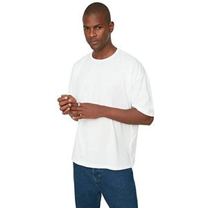 Trendyol Heren witte mannelijke basic bike-kraag oversized korte mouwen T-shirt, wit, medium
