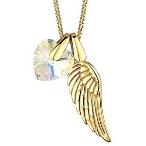Elli Dames halsketting vleugels hart 925 sterling zilver kristallen ,