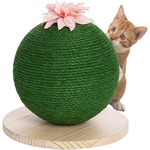BAKAJI Felini Krabpaal, ronde krassenbolvorm, bol voor katten en katten, kleur groen met interactieve bloem voor nagels, krasbestendig speelgoed, stabiel, robuust, henneptouw