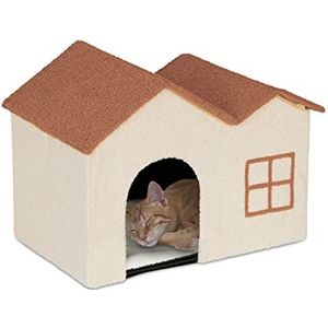 Relaxdays kattenhuis, opvouwbaar, huisje voor katten & kleine honden, HBD 44,5 x 62,5 x 40,5 cm, indoor kattenhok, beige