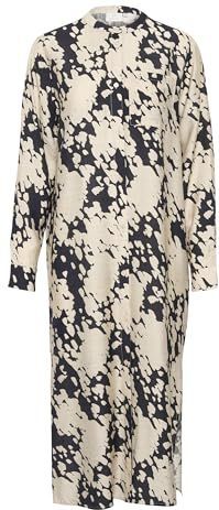 Kaffe - Jurk 'Louise' - Beige/Zwart - Blousejurk - 7/8 Lengte - Losse Pasvorm