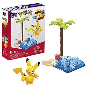 MEGA Pokémon Pikachu's Strandpret, bouwset met 79 stenen en onderdelen die aan andere werelden gekoppeld kunnen worden, cadeauset voor kinderen vanaf 7 jaar, HDL76