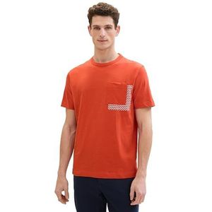 TOM TAILOR Basic T-shirt voor heren met borstzak, 12883 - Marocco Orange, XXL