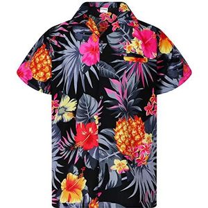 Funky Hawaiiaans Overhemd, Hawaii-Overhemd, Korte Mouw, Pineapple, Zwart Grijs, M
