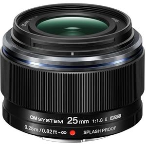 OM SYSTEM M.Zuiko Digital 25 mm F1.8 II lens, snelle vaste brandpuntsafstand voor Micro Four Thirds systeemcamera's (OM SYSTEM, Olympus OM-D & PEN, Panasonic G-serie), zwart