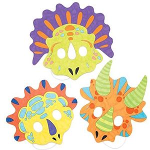 Baker Ross AW581 Maskers""dinosaurus"" om in te kleuren (8 stuks) – maskers met verschillende dino's voor kinderen om vorm te geven en te verkleden,8 Pack,Wit