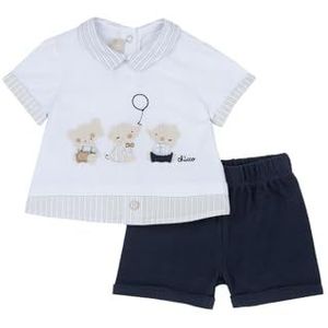 Chicco Set van katoen: T-shirt en shorts trainingspak voor jongens 0-24, Wit en blauw, 0 Maanden