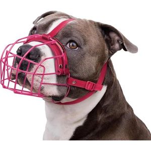 BRONZEDOG Pitbull Hondenmuilkorf Ademend Metalen Mand voor Grote Honden Amstaff Staffordshire Terrier Bijten Kauwen Blaffen (Nylon, Roze)