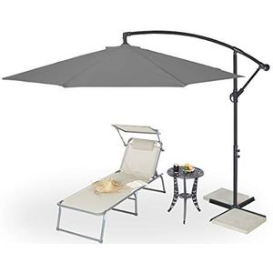 Relaxdays zweefparasol met voet, ∅ 300 cm, met hoes, zwengel, draaibaar, stabiel, XXL parasol met kruisvoet, grijs