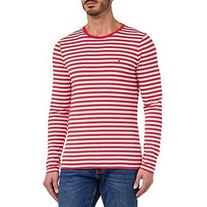 Tommy Hilfiger Heren Stretch Slim FIT lange mouw TEE L/S T-shirts, primair rood/wit, XS, Primair Rood/Wit, XS