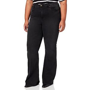 Urban Classics Damesbroek met hoge taille, uitlopende denim broek, Black Washed., 32 NL