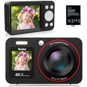 Rollei - Compactline 64 MP - Digitale Camera - Zwart - 4K - 18x Zoom