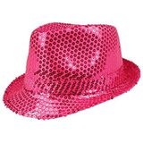 Boland - Sequin hoed fuchsia, unisex, disco outfit, disco accessoire, carnaval, kostuum, themafeest