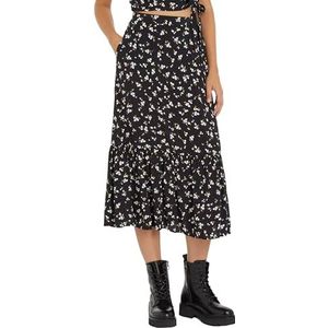 Tommy Jeans - Tjw Floral Ruffle Midi Skirt - Zwart - Uitlopende Rokken