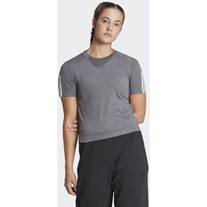 adidas Dames Train Essentials Train Cotton 3-Stripes Crop Tee, Dark Grey Heather/White, M
