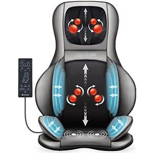 Comfier Shiatsu nek- en rugmassager – 2D/3D kneden volledige rugmassager met warmte en verstelbare luchtcompress, massagestoelpad voor schoudernek en rugheupen, Full Body Pain Relief