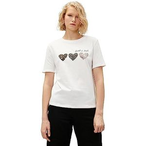 Koton Dames Heart Printed Short Sleeve Cotton T-shirt, wit (000), XL