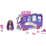 ​Barbie sets, Barbie Extra Mini Mini's Voertuig speelset met pop, Uitbreidbare toerbus, kleding en accessoires, HKF84