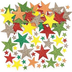 Baker Ross FE605 Herfst glitter foam ster stickers - pak van 198, kinderstickers, ideaal voor kerstkunst en knutselprojecten, ideaal voor het maken van kaarten