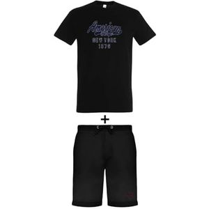 AMERICAN COLLEGE USA Set van 2 T-shirt en bermudashorts, uniseks, Zwart, 4 Jaar