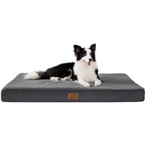 Bedsure Orthopedisch hondenbed voor grote honden, 112 x 81 x 7,6 cm, hondenkussen, wollige hondenmat, wasbaar, donkergrijze hondenmatras voor grote honden