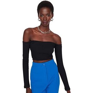 Trendyol Dames Slim fit Basic Carmen kraag Knit Blouse, Zwart, S, Zwart, S