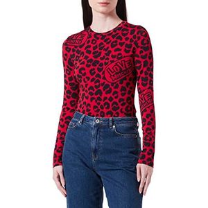Love Moschino Dames Tight-Fitting Long Sleeves Animalier Gedrukt T-shirt, Rec Black, 44