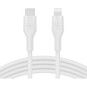 Belkin BoostCharge Flex siliconen USB Type C/Lightning-kabel (1 m), MFi-gecertificeerde 20 W PD Power Delivery-snellaadkabel voor iPhone 14/14 Plus, 13, 12, Pro, Max, mini, SE, iPad en meer – Wit