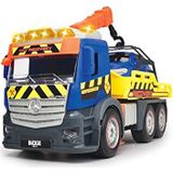 Dickie Toys - Mercedes Action Truck, Sleepwagen inclusief auto, met beweegbare kraan, licht en geluid, geel en blauw, voor kinderen vanaf 3 jaar