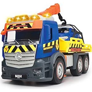 Dickie Toys - Mercedes Action Truck, Sleepwagen inclusief auto, met beweegbare kraan, licht en geluid, geel en blauw, voor kinderen vanaf 3 jaar
