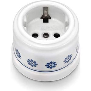 Fontini 30202612 stopcontact 2P+TTL (Schuko) 16 A porselein blauw gedecoreerd