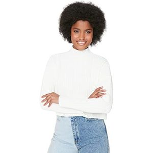Trendyol Dames coltrui effen oversized sweater sweatshirt, Ecru, M, Ecru, M
