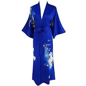 Ledamon Women's Kimono Long Robe - Classic Floral Nightgown Bathrobe Sleepwear (Sapphire blue)