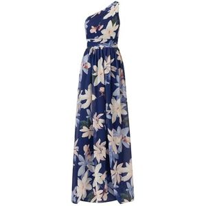 Apart avondjurk van hoogwaardig polyester materiaal met ruguitsnijding, Navy-multicolor, 36