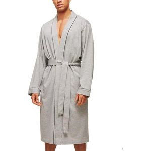 HOLOVE Katoenen badjas voor heren plus size badjas lichtgewicht spa zachte nachtkleding, Grijs, S-M